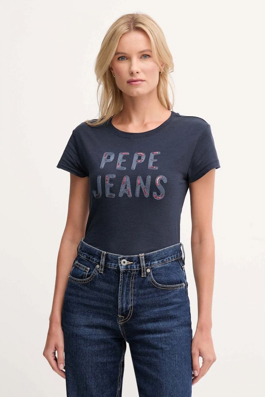 Bavlnené tričko Pepe Jeans dámske, tmavomodrá farba, PL5000045