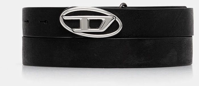 Kožený opasok Diesel OVAL D LOGO B-1DR-LAYER čierna farba, X09813.PR271