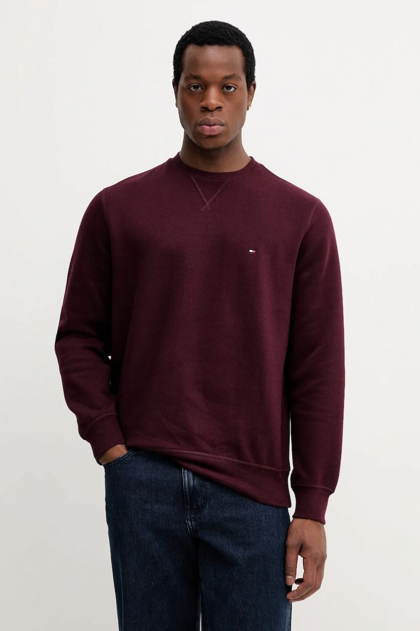 Mikina Tommy Hilfiger bordová farba, jednofarebná, MW0MW40000