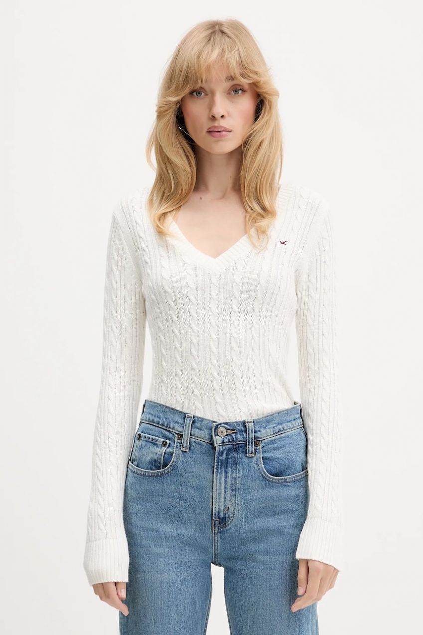 Sveter Hollister Co. béžová farba, ľahký, KI350-5132