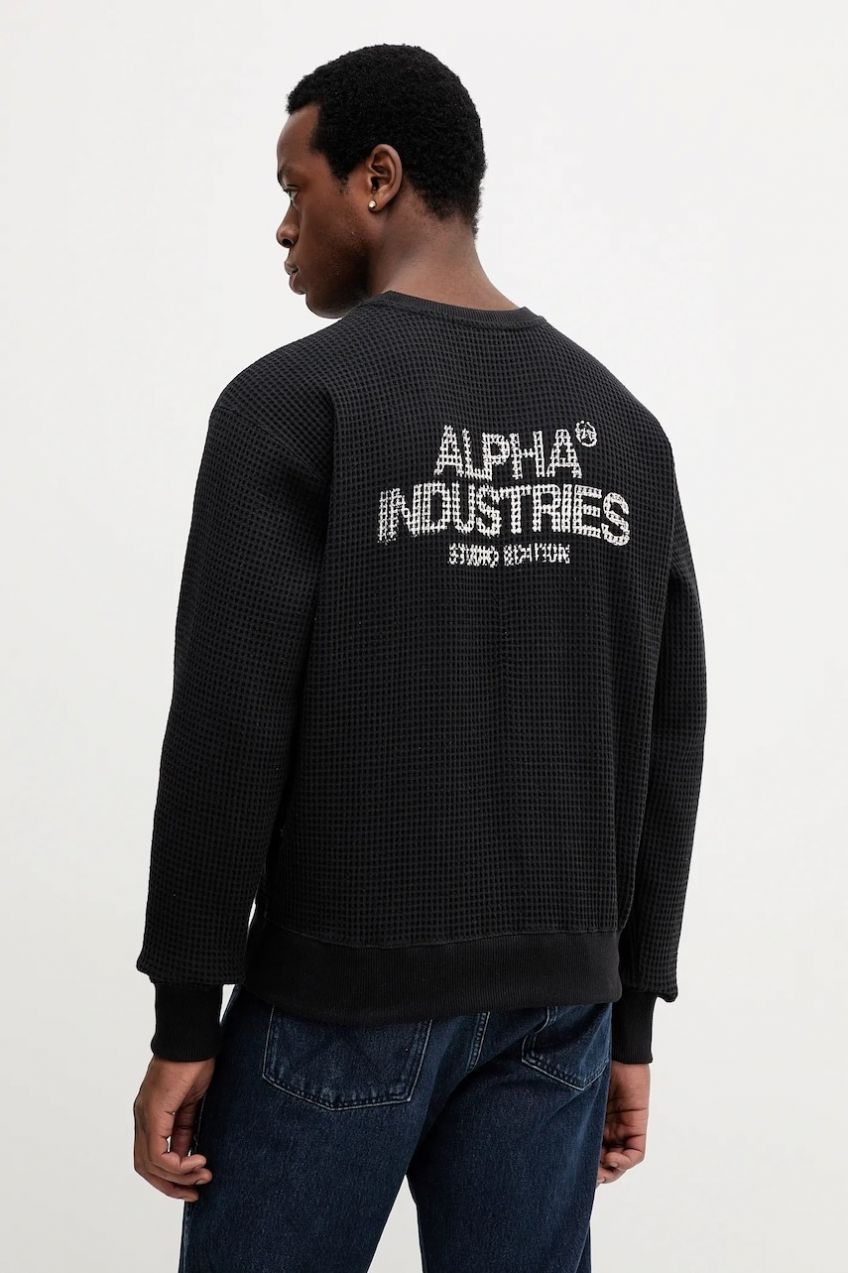Bavlnená mikina Alpha Industries čierna farba, s potlačou, 258300.03