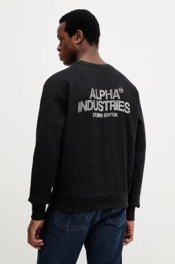 Bavlnená mikina Alpha Industries čierna farba, s potlačou, 258300.03