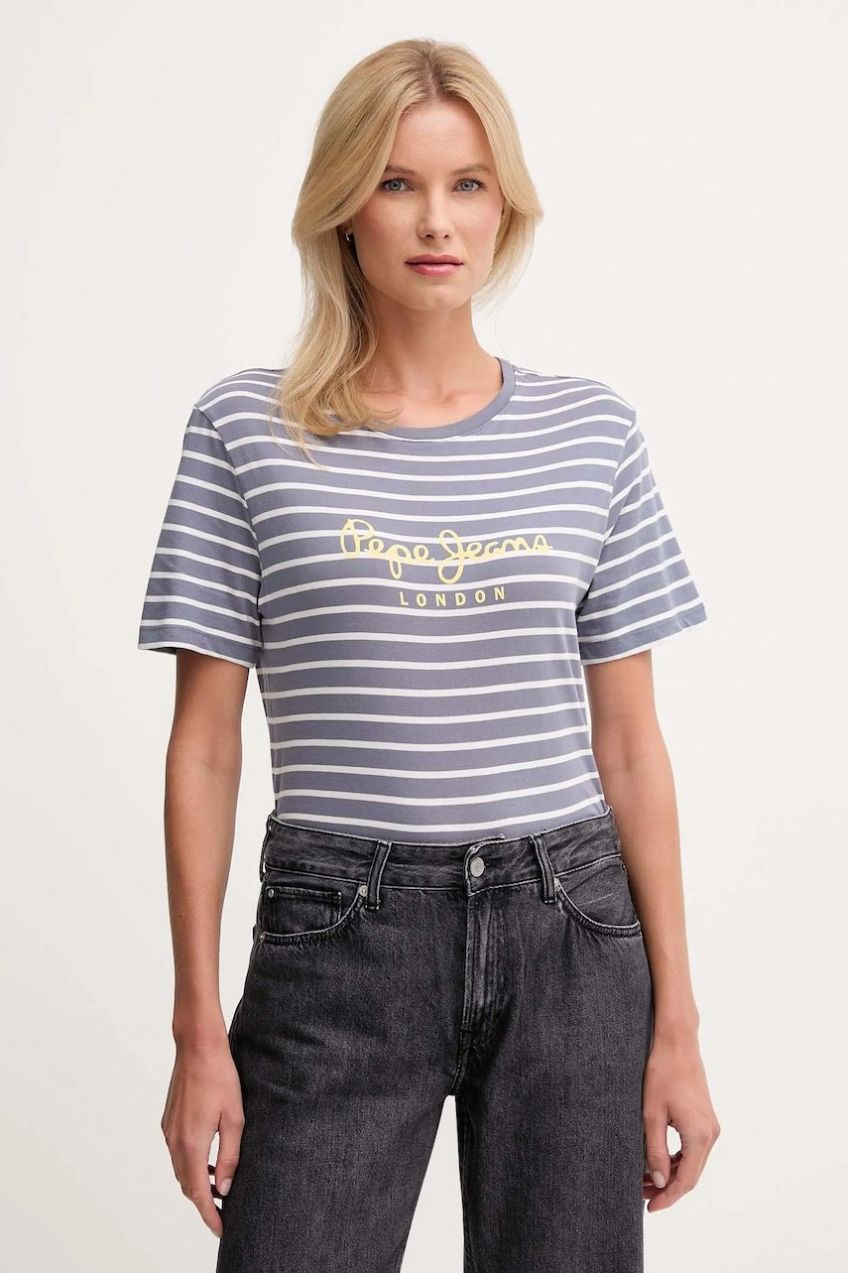 Bavlnené tričko Pepe Jeans dámske, modrá farba, PL5000032