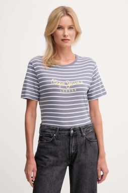 Bavlnené tričko Pepe Jeans dámske, modrá farba, PL5000032