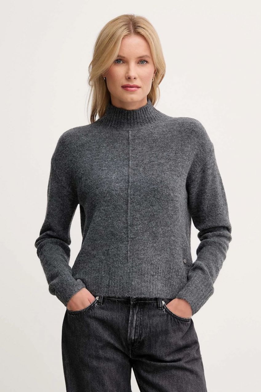 Sveter s prímesou vlny Pepe Jeans šedá farba, s polorolákom, PL7000032