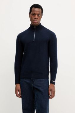 Sveter s prímesou vlny Pepe Jeans tmavomodrá farba, ľahký, s polorolákom, PM7000012