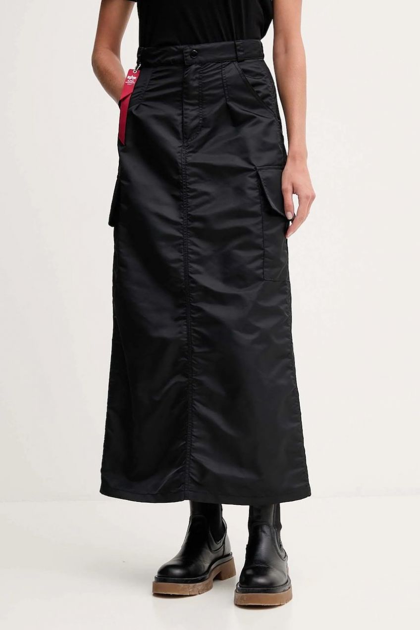 Sukňa Alpha Industries čierna farba, maxi, rovný strih, 258023.03