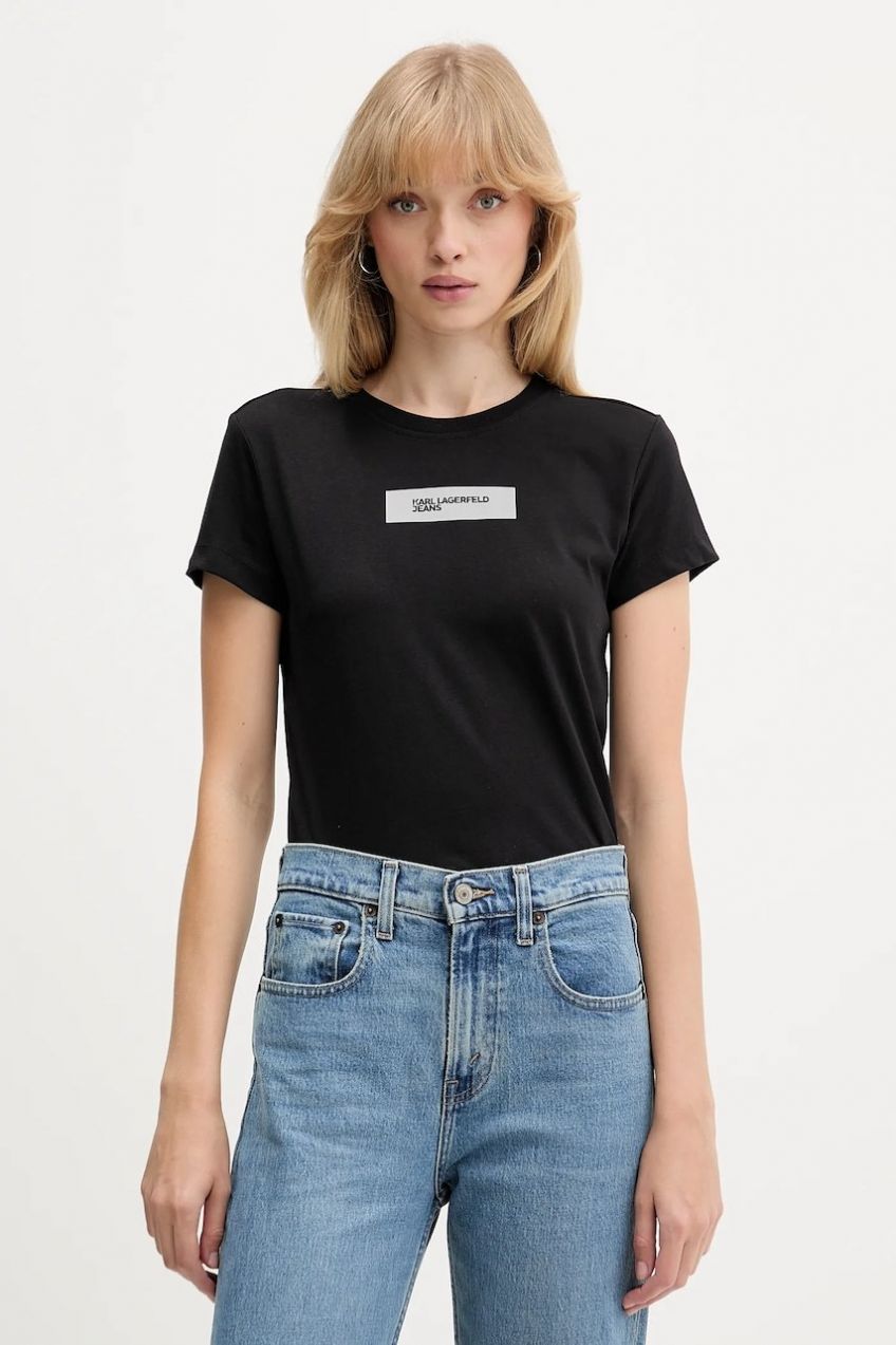 Bavlnené tričko Karl Lagerfeld Jeans dámske, čierna farba, A4W17002