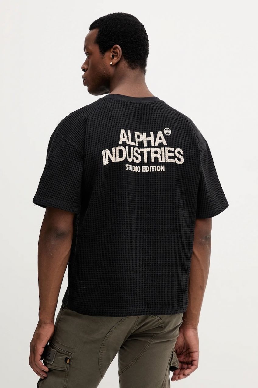 Bavlnené tričko Alpha Industries pánske, čierna farba, s potlačou, 258502.03