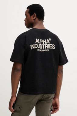 Bavlnené tričko Alpha Industries pánske, čierna farba, s potlačou, 258502.03