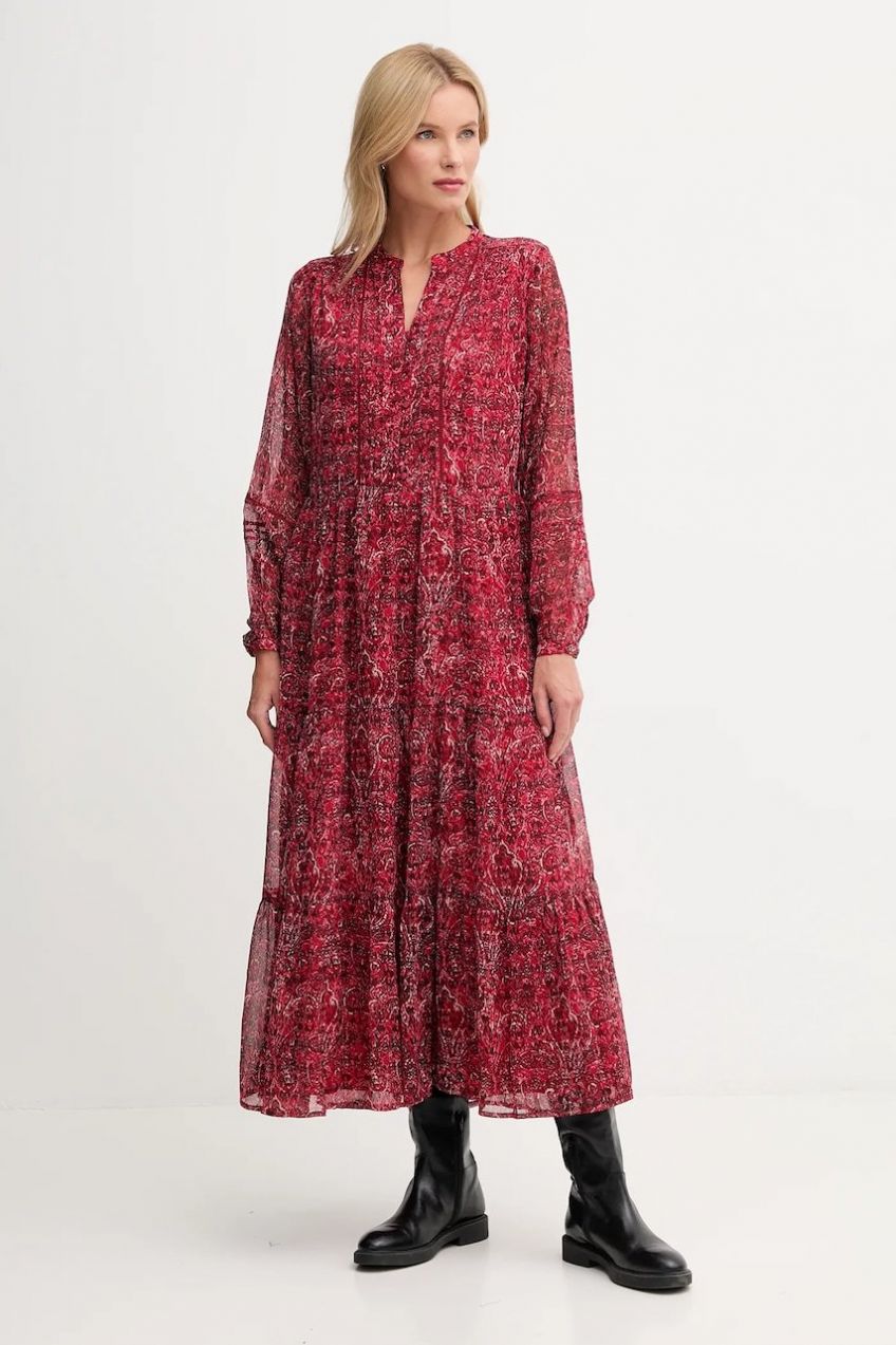 Šaty Pepe Jeans bordová farba, maxi, áčkový strih, PL9537703