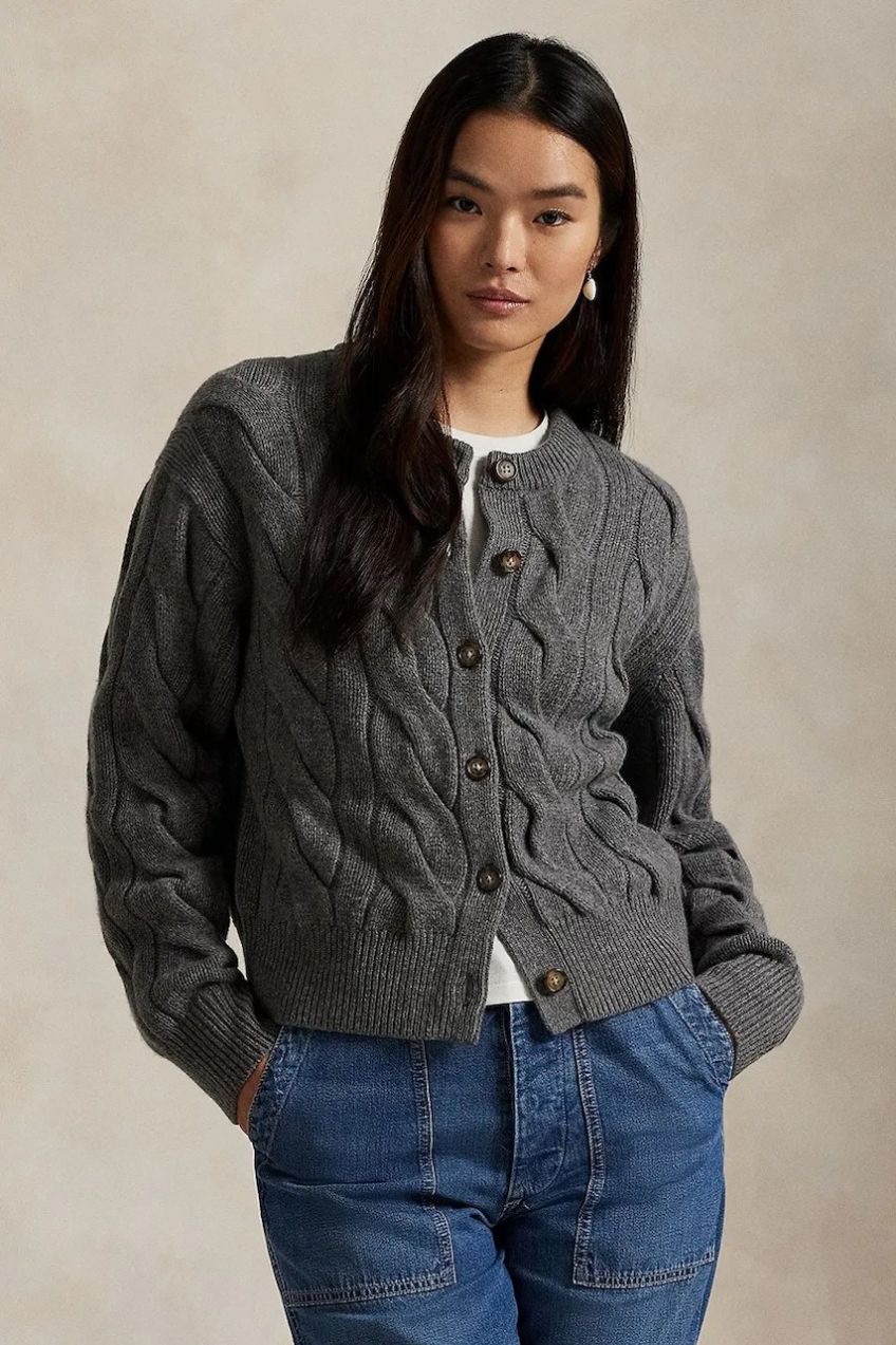 Vlnený kardigán Polo Ralph Lauren šedá farba, 211972128