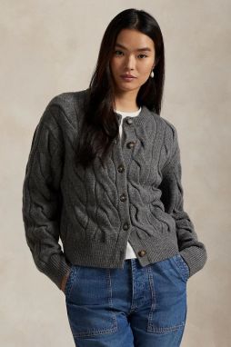 Vlnený kardigán Polo Ralph Lauren šedá farba, 211972128