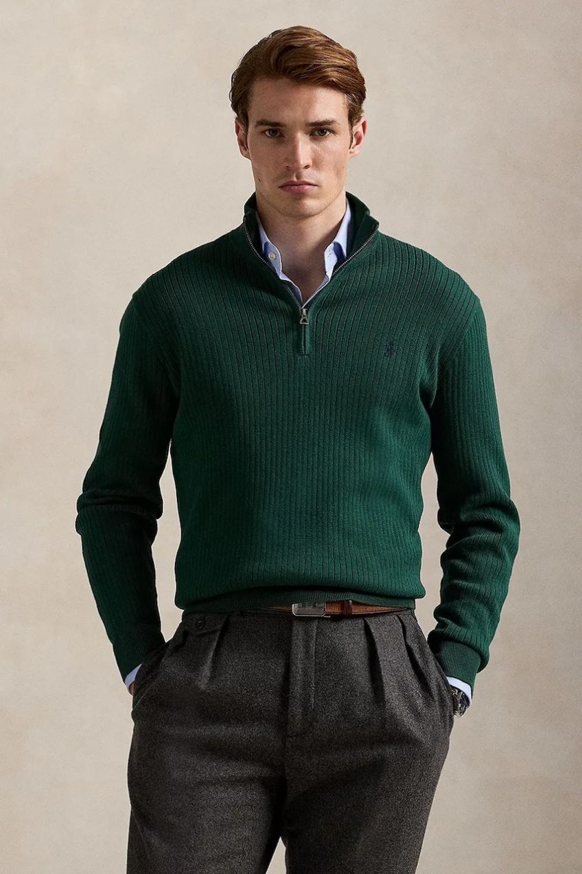 Bavlnený sveter Polo Ralph Lauren zelená farba, ľahký, 710979101