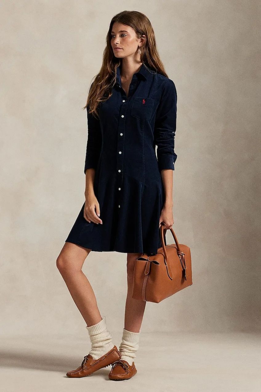 Bavlnené šaty Polo Ralph Lauren tmavomodrá farba, mini, áčkový strih, 211972069