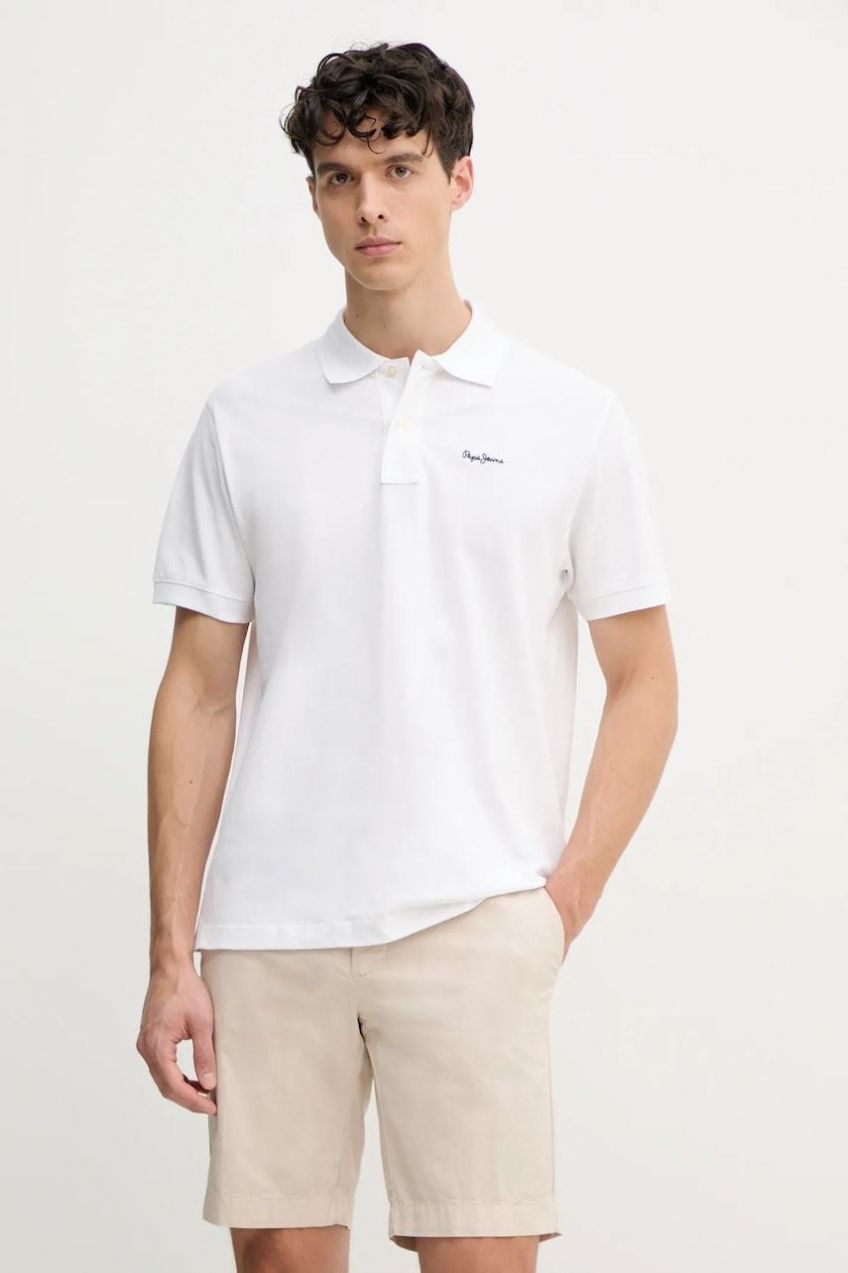 Bavlnené polo tričko Pepe Jeans ESSENTIAL POLO CONTRAST LOGO pánske, biela farba, jednofarebné, PM542298