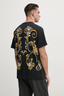 Bavlnené tričko Versace Jeans Couture pánske, čierna farba, s potlačou, 78GAH6RB JS462