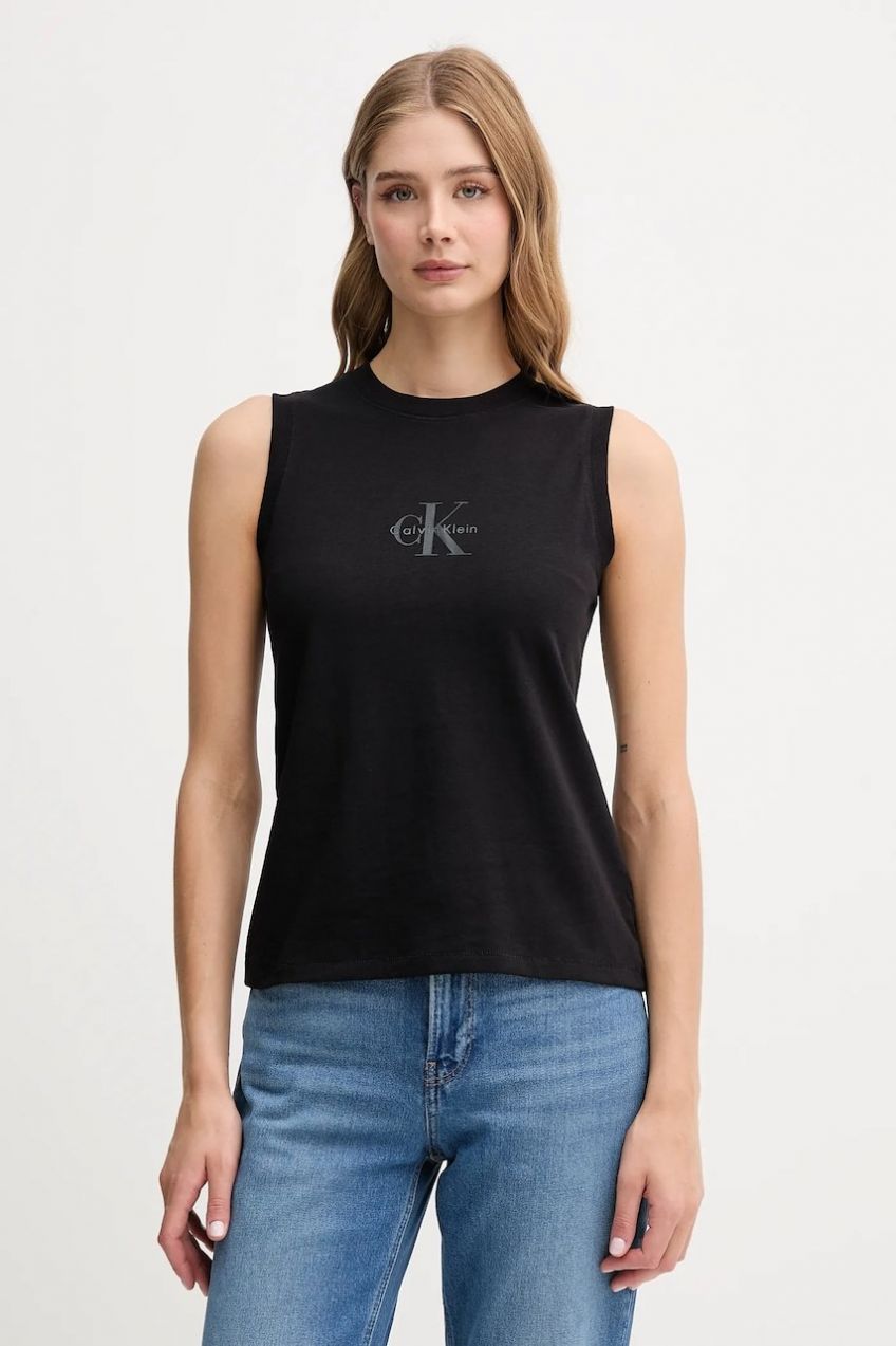 Bavlnený top Calvin Klein Jeans čierna farba, LV047C852G