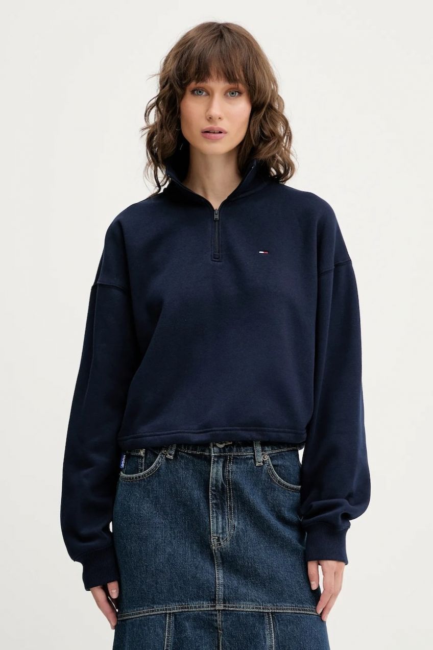 Mikina Tommy Jeans tmavomodrá farba, jednofarebná, DW0DW20946