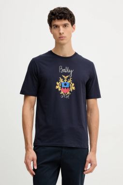 Bavlnené tričko Bally pánske, tmavomodrá farba, s potlačou, MJE0AB