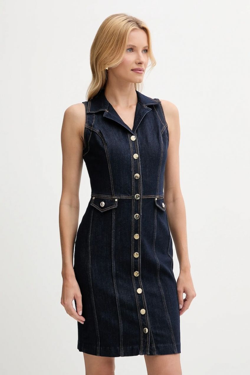 Rifľové šaty Guess DESTINY tmavomodrá farba, mini, priliehavé, W5YK24 D5PW1