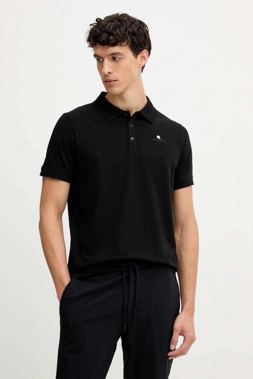 Polo tričko Karl Lagerfeld pánske, čierna farba, jednofarebné, 554235.745022