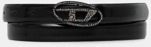 Kožený opasok Diesel OVAL D LOGO B-1DR STRASS 20 čierna farba, X09972.P6958