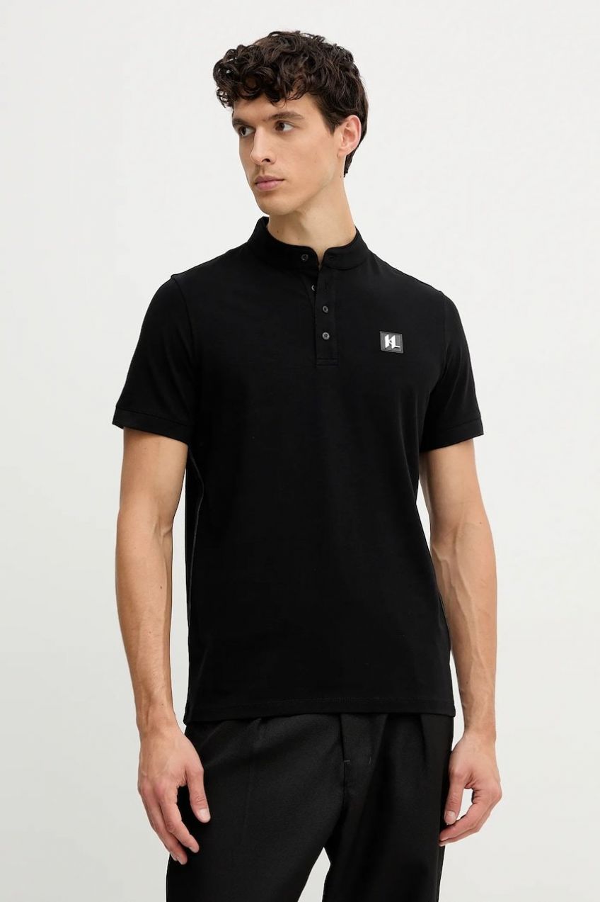 Polo tričko Karl Lagerfeld pánske, čierna farba, s nášivkou, 554221.745001