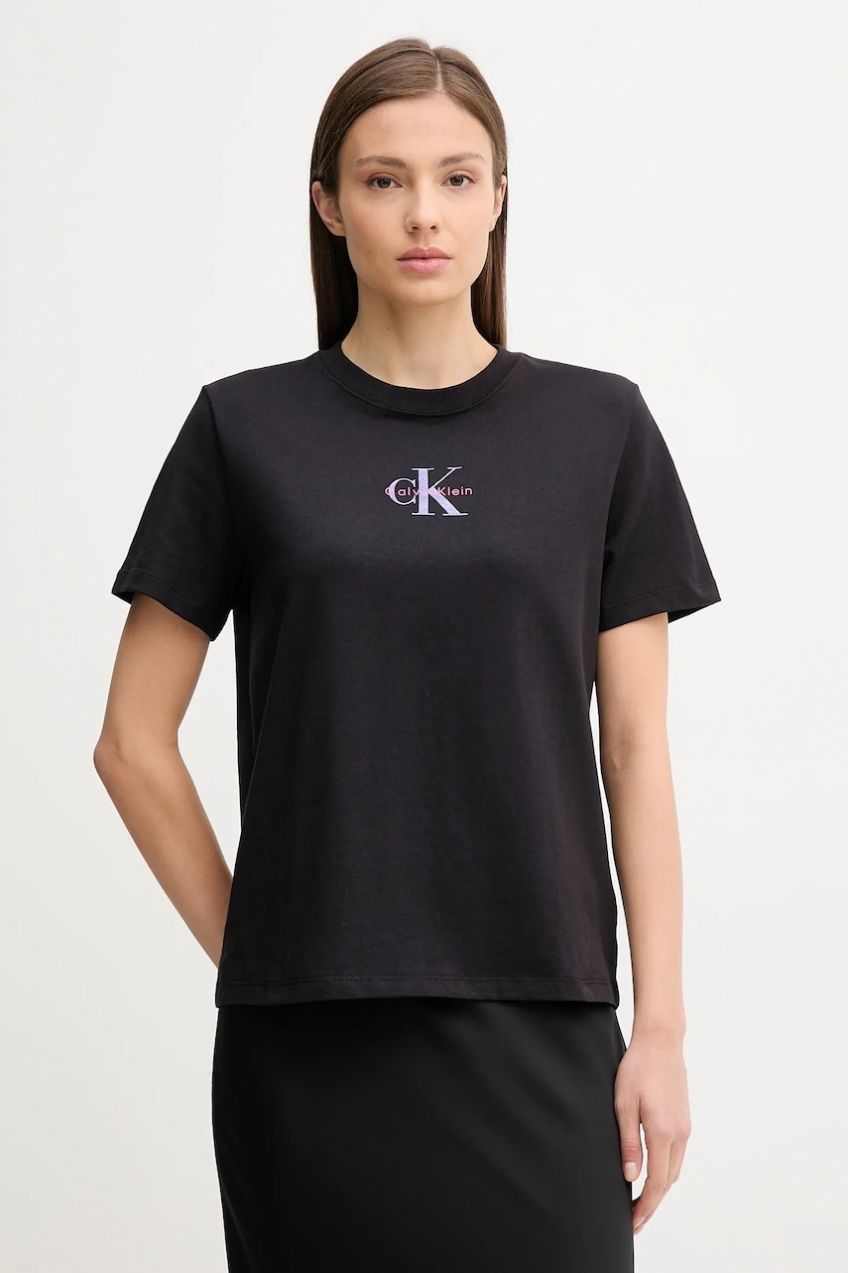 Bavlnené tričko Calvin Klein Jeans dámske, čierna farba, LV047C856G