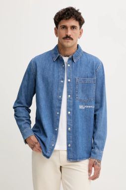 Rifľová košeľa Karl Lagerfeld Jeans tmavomodrá farba, regular, s klasickým golierom, A4M16001