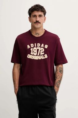 Bavlnené tričko adidas Originals Varsity pánske, bordová farba, s potlačou, JX8175