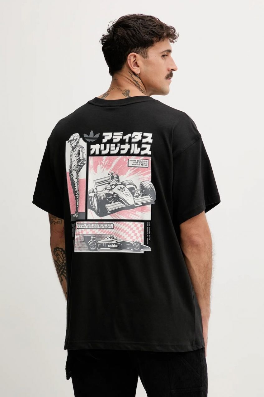 Tričko adidas Originals JP Racing Manga pánske, čierna farba, s potlačou, HY2086