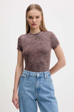 Tričko Tommy Jeans dámske, hnedá farba, DW0DW21531