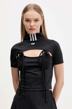 Tričko adidas Originals Ribbon Crop Top dámske, čierna farba, s polorolákom, JX2537
