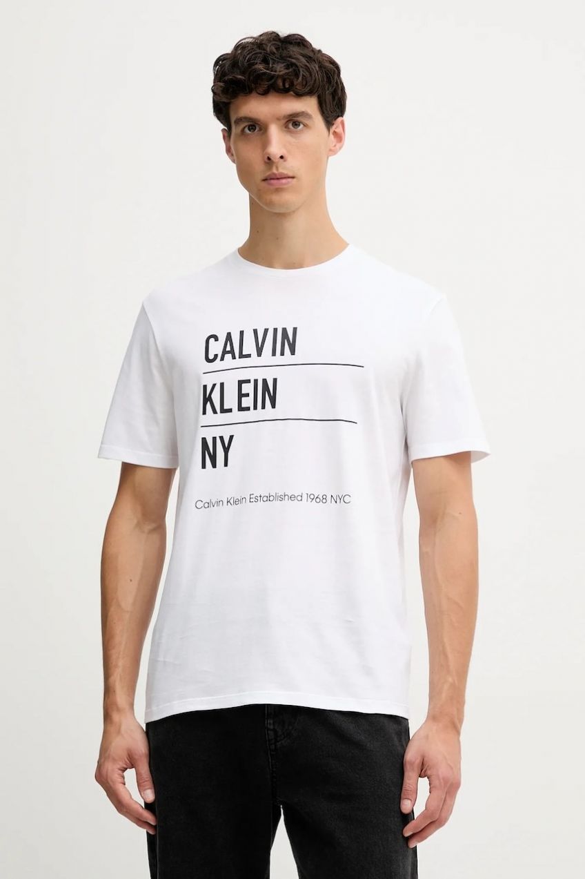 Bavlnené tričko Calvin Klein Jeans pánske, biela farba, s potlačou, LV04RD818G