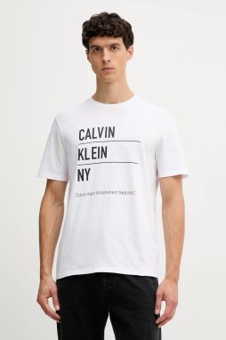 Bavlnené tričko Calvin Klein Jeans pánske, biela farba, s potlačou, LV04RD818G