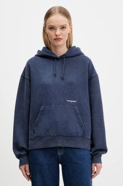 Mikina Tommy Jeans tmavomodrá farba, s kapucňou, jednofarebná, DW0DW21609