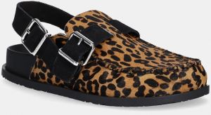 Kožené sandále Tommy Jeans TJW MULE LEOPARD hnedá farba, EN0EN02884