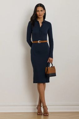 Šaty Lauren Ralph Lauren tmavomodrá farba, midi, priliehavé, 200980032
