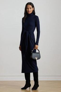 Šaty Lauren Ralph Lauren tmavomodrá farba, midi, priliehavé, 200980028
