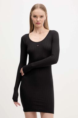 Šaty Tommy Jeans čierna farba, mini, priliehavé, DW0DW21508