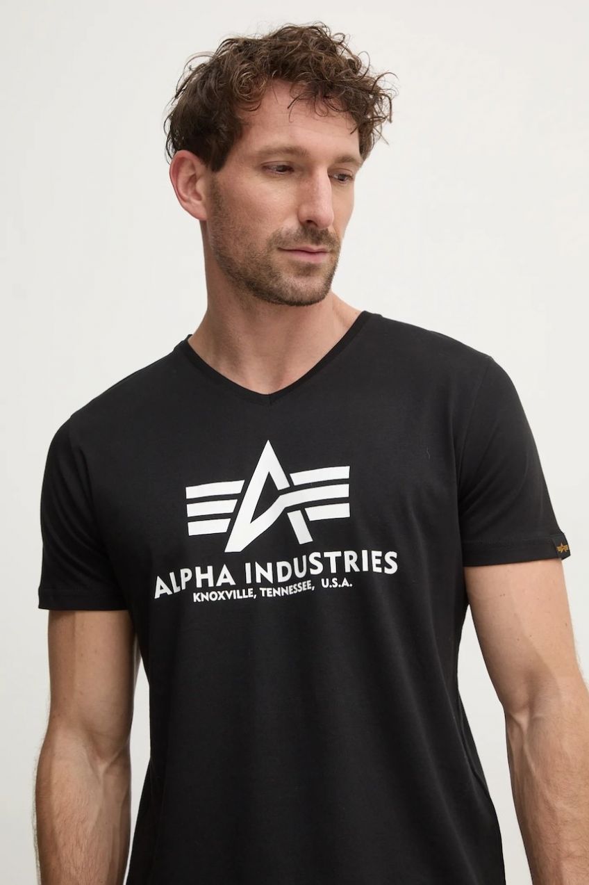 Tričko Alpha Industries pánske, čierna farba, s potlačou, 106512