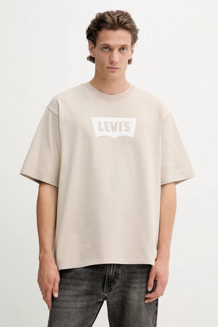 Bavlnené tričko Levi's pánske, béžová farba, s potlačou, A5805