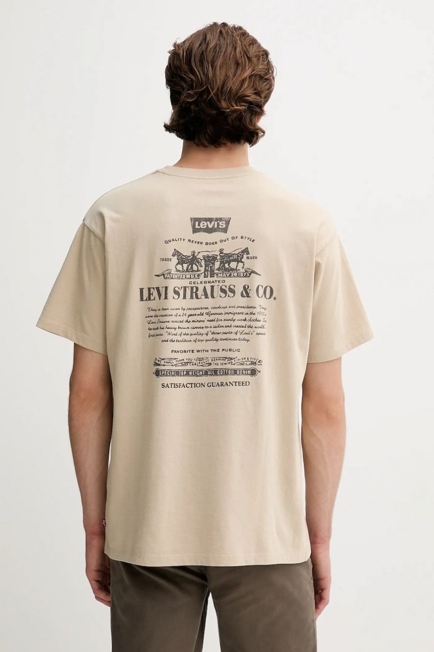 Bavlnené tričko Levi's pánske, béžová farba, jednofarebné, 87373