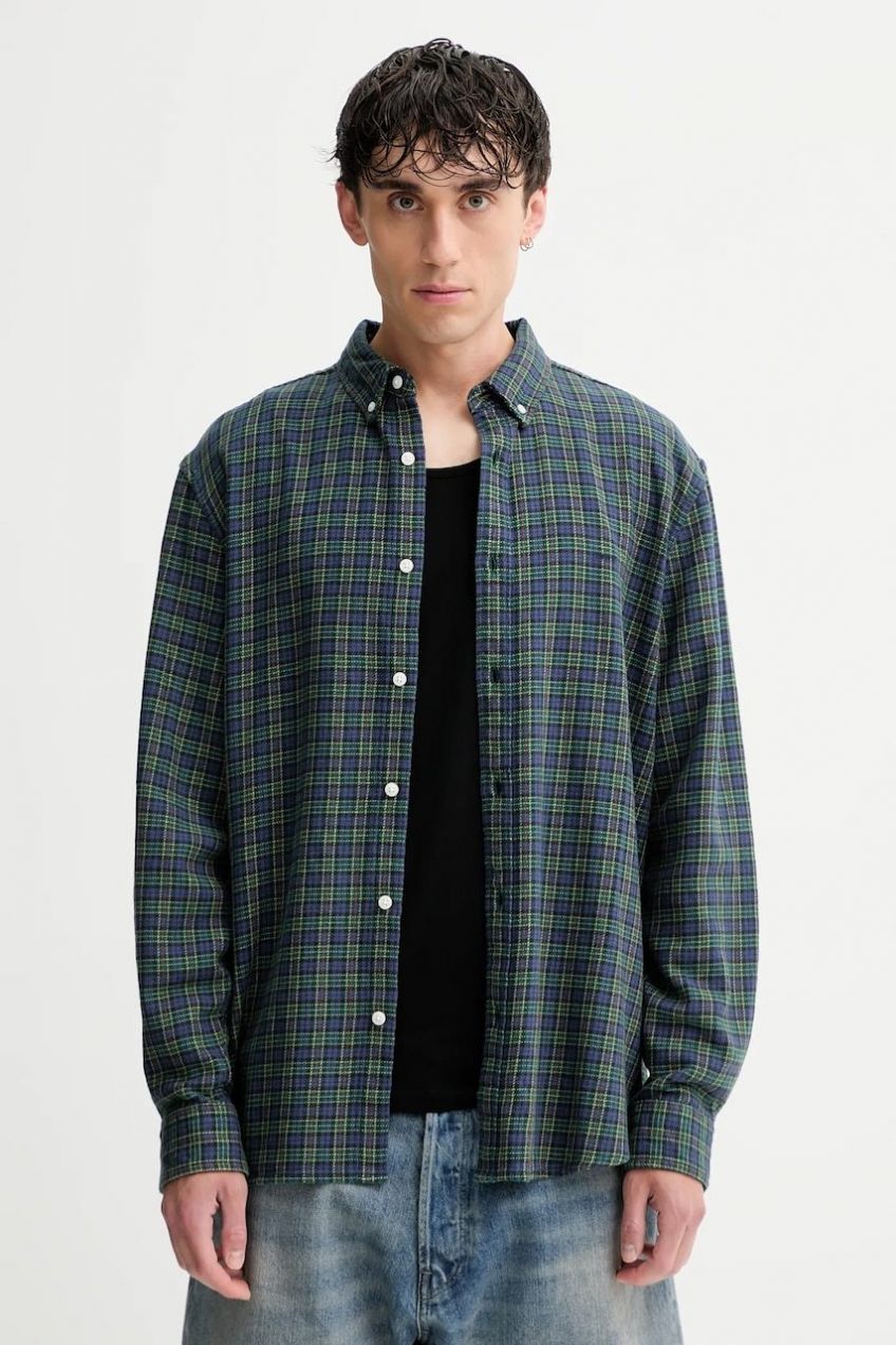 Bavlnená košeľa Levi's zelená farba, voľný strih, s golierom button-down, A7210