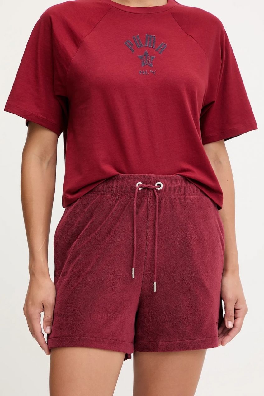 Šortky Puma PUMA x FENTY bordová farba, jednofarebné, stredne vysoký pás, 635405