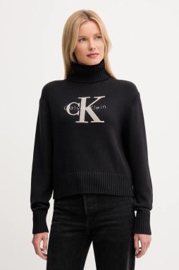 Sveter Calvin Klein Jeans čierna farba, s rolákom, LV047D354G