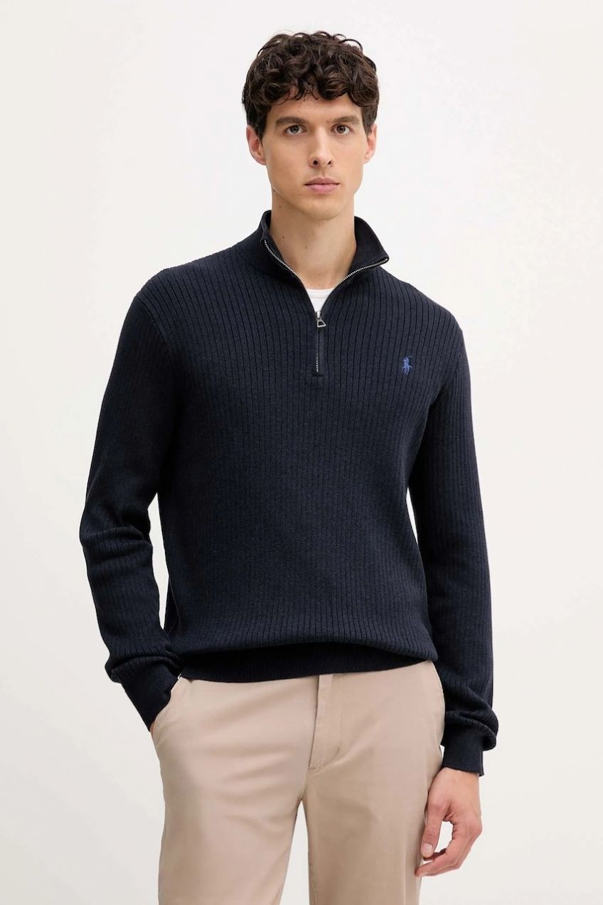 Bavlnený sveter Polo Ralph Lauren tmavomodrá farba, ľahký, 710979101