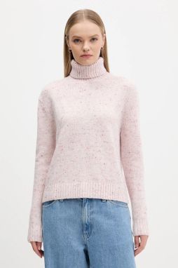 Sveter s prímesou vlny Tommy Jeans ružová farba, s rolákom, DW0DW21687