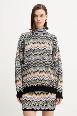 Sveter s prímesou vlny Missoni hnedá farba, ľahký, s polorolákom, DS25WN16.BK01CQ